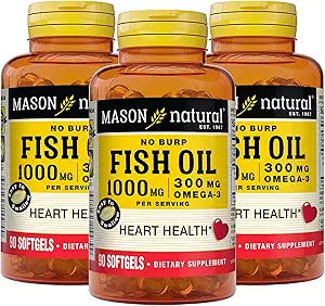 Mason Natural Omega, 3 鱼油, 45, Day Supply, 1000mg 与环保局和DHA 联合支助, 90 Softgels (Pack of 3)