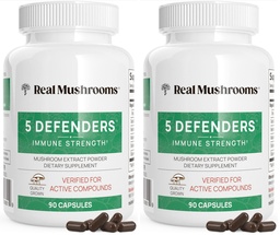 Real Mushrooms 5 Defenders - Adaptogenic Mushrooms Complex with Chaga, Reishi, Turkey Tail, Maitake & Shiitake for Wellness Support - Mushroom Beta Glucan Capsules - 90 Count (Pack of 2)