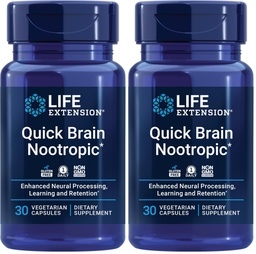 Life Extension Quick Brain Nootropic, Fast Thinking, Learning, Concentration, Lutein, zeaxanthin, gotu kola, bacopa, Gluten Free, Non-GMO, Vegetarian, 1 Daily, 30 Capsules, (Pack of 2)