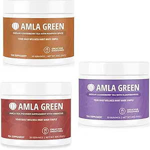 Amla Powder,绿茶超级食品,配有南瓜辣椒(Pumkin Spiice & Hibiscus & Elderberry),有机,Vegan,30种服务