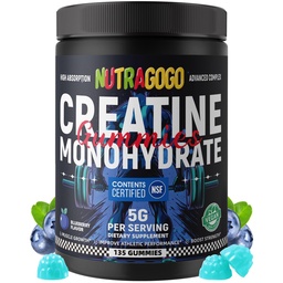 NSF Certified Creatine Gummy - Creatine Monohydrate Gummies for Men & Women-5g of Creatine Monohydrate per Serving - Sugar Free,Vegan, Blueberry Electrolyte Chews, 135 Count