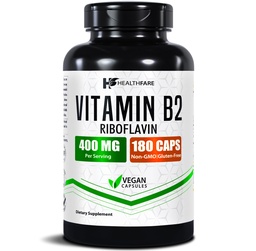 健康维生素B2 Riboflavin 400mg 180 Veg Capsules 补充 QQ Gluten-Free QQ 非GMO