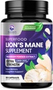 Lions Mane Mushroom Capsules 10,000mg - 狮子的 Mane 补充 Capsules 用于记忆和焦点支持,大脑,免疫健康支持,维冈,美国Bottled, Lions Mane Mushroom Powder Extract, 60 Counter
