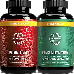 Primal Harvest 多维特敏和肝脏补充剂,用于男女肝脏支持综合体,配有Alpha-Lipoic酸、L-Cysteine HCL、L-Glutathione、Milk Tetle和Spiruina