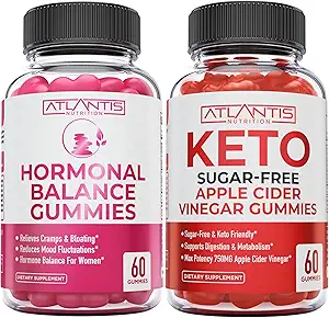亚特兰蒂斯营养激素平衡 PMS 救济 60 Gummys + 免糖 Keto 苹果苹果苹果 醋 60 Gummys
