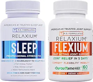 Relaxium Sleep & Joint Relief Bundle, Melatonin & Ashwagandha 睡眠援助 + CurcuTame & Glucosamine Chondroitin, 60 capsules 每人,无毒品支持睡眠和联合健康