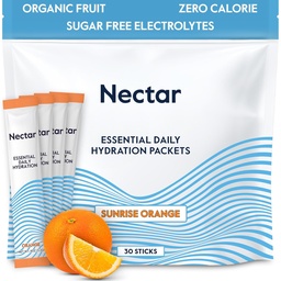 Nectar水解包 - 电解质粉末包 - 无糖或卡路里 - 有机水果液体日报IV 电解质粉末用于脱水和快速补水(Orange 30 Pack)