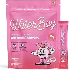 水男孩周末恢复xFOW → 3,200mg 电解质粉盒 → 姜汁 + L-Thenine + 维生素 → 无糖,全天然,Gluten Free → 24 饮料棒混合(Fruit Punch)