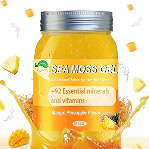 Sea Moss Gel, Irish Sea Moss Raw Organization, Sea Moss Supplement for Immune & Detabolism Supports (芒果菠萝,18.5OZ) (英语).