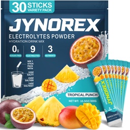 Electrolytes Powder Packets Sugar Free, Electrolyte Drink Mix with Lemon Lime Watermelon Peach Berry Kiwi Tropical Punch Lychee Cranberry, 10.5OZ (30 Servings (Pack of 1), Tropical Punch)