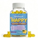 Happy Saffron Gummies for Kids & Adults Organic Saffron Extract with Magnesium Glycinate Vitamin D3 L-Theanine, Calm Mood, Sleep Support, Focus & Vitality Sugar Free, Vegan Pineapple Flavor, 60 Counts