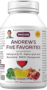 Andrew Lessman Andrew的五大喜好 60 Capsules - 提供200mg 每种Cenzyme Q-10,Resveratrol,EGCG,石榴酸和Alpha Lipoic酸,强抗氧化剂支持,无添加剂