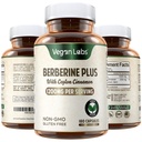 Vegan Labs Berberine HCL 1200MG 有机锡兰锡桂 - 180 Vegan Capsules - 支持整体健康和免疫系统