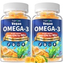 Vegan Omega 3 Gummies for Women Men 40+: 1280mg Algae Omega 3 Fatty Acid Supplements with DHA EPA Omega3 Vitamin D3 K2 Coq10 Zinc Support Brain Health - Adults Fish Oil Alternative (120Count)