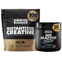 Gains in Bulk Instantized Creatine & No Matter What Pre Workout Powder Bundle, Soluble Creatine Powder, Paraxanthine, Amino Acids & L Theanine, 130 Servings