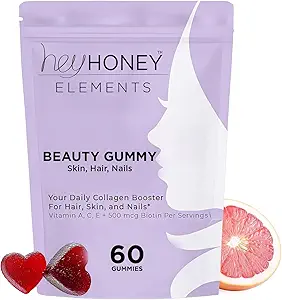 嘿 蜂蜜皮肤护理 Vegan Collagen Gummys – 女性抗衰老美女维生素 + 皱纹支持, 毛皮钉, Gluten Free, Antioxidant Blend, 60 Counter