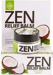 ZEN Relief Balm 与椰子油 & 11 基本油 -- -- 肌肉疼痛、螺旋桨、螺旋桨、头痛和背痛、润滑剂 -- -- 0.7 oz(包1)