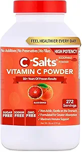 C-盐 维生素 肉粉补充剂 - 100% 纯高剂量 维生素 增量 支持免疫的维生素 肉粉 - 有机,无糖,维冈,非GMO,胃友好,血橙26oz