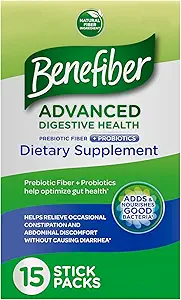 Benefiber 高级消化器健康预生纤维补充剂,用于消化卫生的增生剂,低FODMAP — 15棒(3.0 Ounces)