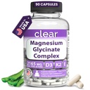 Clear Magnesium Glycinate Supplements Capsules for Women & Men with Vitamin D3, K2 & E - Support Sleep, Stress & Muscle with High Absorption Chelated Magnesium Supplement - Made in USA - 90 Day Supply