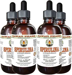 Spirulina 无酒精液体萃取剂,有机螺旋藻(Arthrospira platensis) 干藻 Glycerite天然草药补充剂,夏威夷药典,美国,4x4 f.oz
