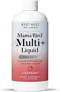最佳巢穴 Mama Bird Liquid Plus - 用于大脑和能量支持的液体多维素 甲基维生素 - 温柔消化健康公式 - 草莓,16 fl oz(60 services)