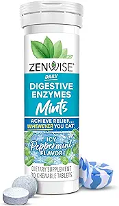 Zenwise健康消化酶 Breath Mints for Gut Health, ICY Peppermint Flavor - Bloating Relief & Gut支持的消化酶 - 多酶消化增量 - 30 Chewwitle