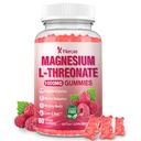 Magnesium L-Threonate Gummies 1000mg, Sugar-Free Magnesium Threonate Supplement for Kids & Adults, Nervous & Muscle System Support, Non-GMO, Raspberry Flavor, 60 Count
