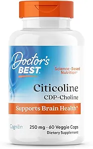 医生最佳Citicoline CDP-Choline,支持脑健康,非GMO,Gluten Free,Soy Free,Vegan 60 Veggie Caps