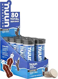 Nun Sport + Cafeine 电解片 - 在水中溶解,Kona Cola Flavor, 5 水解基本电解剂, 1g 糖饮料混合剂, Vegan, 非 GMO, 8 Pack(总服务量80)