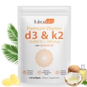 Vitamin D3 K2 Supplement Softgel, Vitamin D3 K2 Softgel with 10000 IU Supports Immune, Heart, Teeth & Bone Health, Free of GMO, Gluten, Soy, 120 Softgels