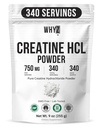 Pure Creatine HCL Powder Unflavored HCL Creatine Supplement for Men and Women Supports Muscle Strength Endurance Energy Cognitive Support & Cellular Hydration Easy to Mix Non-GMO, 9 oz (255 g)