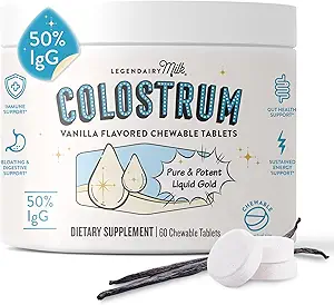 传奇奶牛蛋白补充剂 - 人类精品Bovine Colostrum - 50% IgG Immunoglobulin for Imune Support & Gut Health - 能量和肌肉恢复 - 香草可切片,30种服务