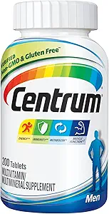 Centrum Multivitamin for Men, Multivitamin/ Multiminal 补充维生素D3, B维生素和抗氧化剂, Gluten Free, N-GMO 成份, 平板, 200 计数