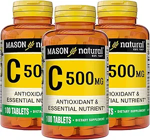 MASON 天然维生素C 500 mg - 支持健康免疫系统、抗氧化剂和基本营养剂,100 片(第3包)