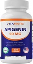 Vitamatic Apigenin 50mg per Capsule – 120 Vegetarian Capsules – Chamomile-Derived Bioflavonoid for Relaxation, Sleep & Mood Support – Senolytic Flavonoid for Healthy Aging – Non-GMO, Gluten Free