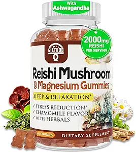 Reishi Mushroom Gummys, Cortisol Supplements for Women & Men, 配有 Reishi Mushroom Extract, Ashwagandha, Magnesium, Relaxation Herbals Blend for Rest, Calm, Immune & Energy, Vegan, 60 Gummys, 配有: 冷冻草药, 冷冻草药, 冷冻草药, 冷冻草药和能源, Vegan, 60 Gummys