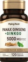 Piping Rock Panax Ginseng & Ginkgo Biloba 补充 + 5000 mg + 120 capsules + 与黑胡椒提取 + 蔬菜,非GMO 和 Gluten 免费补充