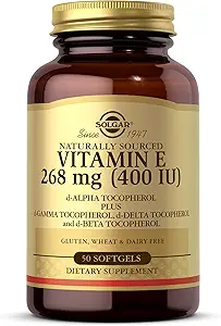 Solgar维生素E 268 mg(400 IU) - 50 软胶 - 天然来源 - Gluten Free, 乳品 - 50 服务