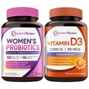 Doctor's Recipes Women’s Probiotic & D3 2000IU Bundle, Digestive, Vaginal & Urinary Health, Immune Health, Energy & Mood Support, Delayed Release Probiotic Capsules 60ct & D3 Softgels 120 ct