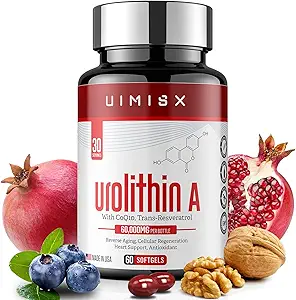 Urolithin A Pro supple 1000mg,60种含Resveratrol & CoQ10的软胶超抗氧化剂,用于能源生产和健康衰老-肌肉强度和皮肤护理