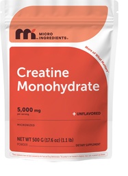 Micro Ingredients Creatine Monohydrate Powder 500 Grams (1.1 Lb), 5000mg Per Serving, Micronized Creatine Powder, Unflavored, No Filler, Keto & Vegan, Easy Dissolve, Pre Workout for Women & Men*