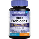 NewRhythm Mood Probiotics 50 Billion CFU, 14 Strains | Lactobacillus Helveticus, Prebiotic, Ashwagandha, GABA, L-Theanine, Vitamin B6 B5, Digestive & Mood Support, 30 Capsules