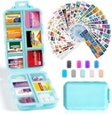 14 Grids 旅行药丸组织者盒装有415-Pcs 药品名称标签 - Pocket Daily Pharkey Case Control Kit - 旅行药剂持有者 鱼油维生素补充剂存储 - 天蓝