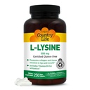 乡村生活 L-Lysine 500mg 配有 B-6, 支持免疫健康, 促进唇和嘴中的凝胶更新, 250 Vegan Capsules, 认证 Gluten 免费,认证 Vegan
