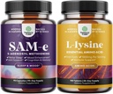 纯SAM E 补充剂 150mg - 新热带 150mg 人为记忆和大脑支持服务 和 L L Lysine 1000mg 自由形式 - L- Lysine 补充剂 眼科健康口腔护理 复合剂