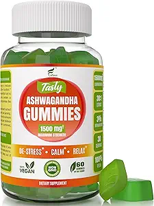 Ashwagandha Gummys 最大强度 1500mg - 放松,提升能量 Chew - 睡眠支持,免疫健康,Calm Mood, 包含Withanolides, Vegan, Plant based, Non-GMO, Gluten-free