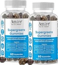 Awan Super Greens Gummys博士的埃米尔,水果和蔬菜补充品,Green Superfood for 豁免,代谢,Liver函数和神经系统,基本8 Greens,120ct,60天供应
