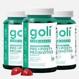 Goli Zero Sugar Pre Pro Postbiotic Gummies, 60 Count Each (3 Pack, 180 Total) - Worlds First 3-in-1 with DE111, XOS, MCC1849 - No Sugar Alcohols - Vegan, Keto-Friendly, Non-GMO