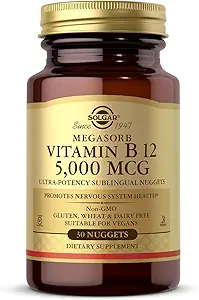 Solgar Megasorb 维生素 B12 500 mcg - 30 Nuggets - 非GMO, Vegan, Gluten Free, 奶制品 Free, Kosher - 30名服务员